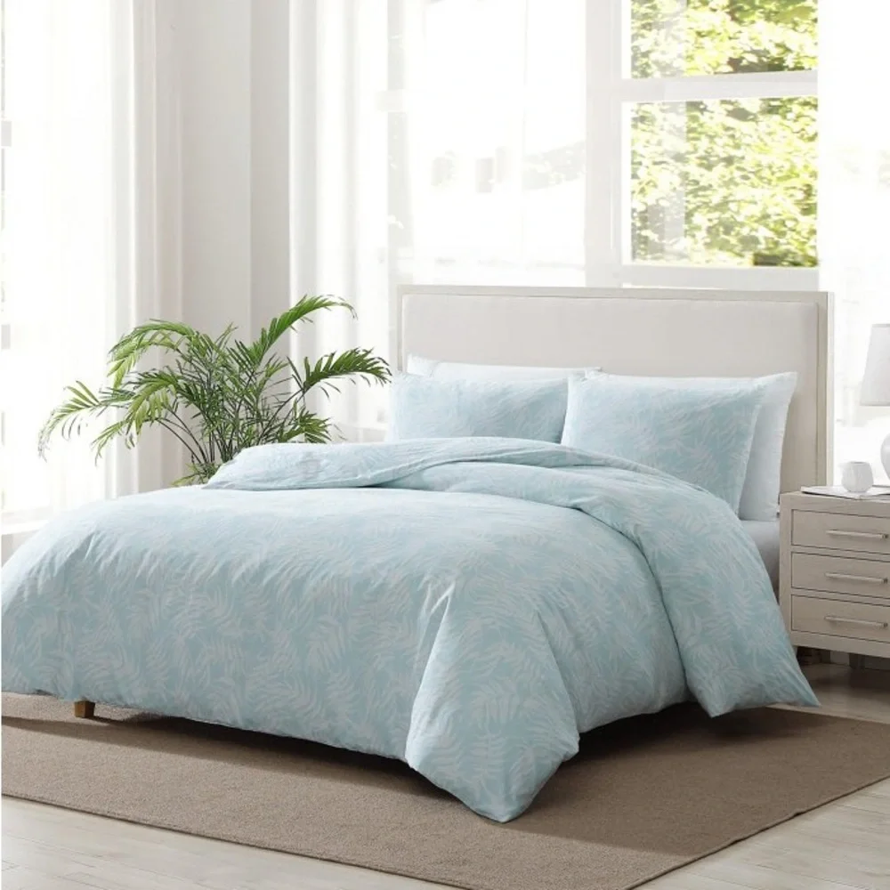 Tommy Bahama Palms Blue 3-Piece Plain Weave Cotton Reversible Comforter Sham Set